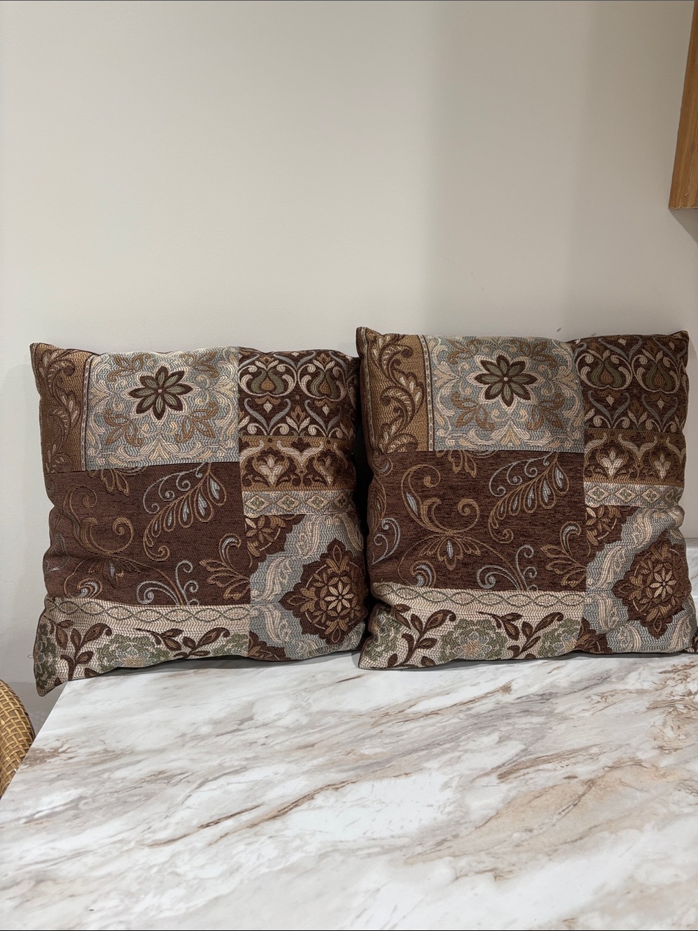 Decorative Brown Patchwork Throw Pillow Pair - 18”